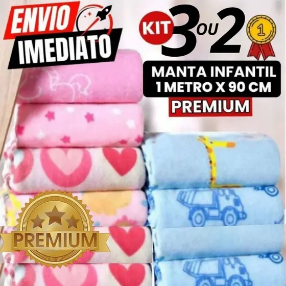 Jogo De 3 2 Manta De bebê Cobertor Do Bebe Mantinha Microfibra Estampada Para Kit Maternidade 1 MT x 90 Cm