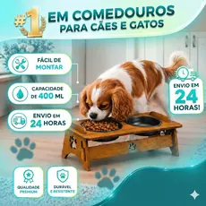 Comedouro Elevado Pet MDF 1/2 Tigela Cachorro Gato Suporte Alimentação