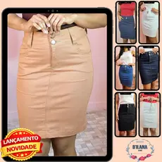Saia Secretária Feminina Jeans/Colorida Moda Modesta