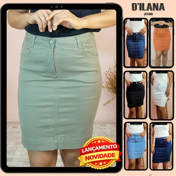 Saia Jeans Secretária Feminina Moda Modesta