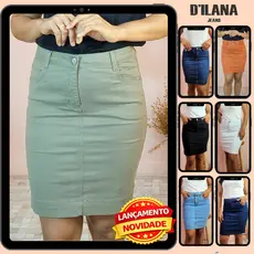 Saia Jeans Secretária Feminina Moda Modesta
