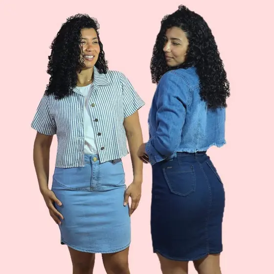 Saia Jeans Secretária Feminina Elegante Moda Modesta 32189