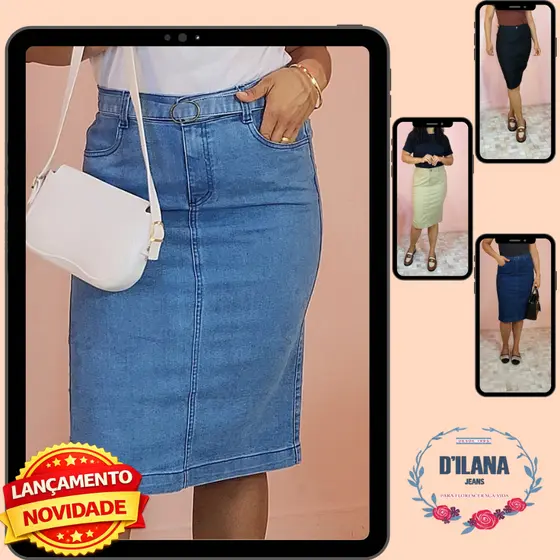 Saia Jeans Midi ou Midi com Cinto Eco – Moda Modesta 18022
