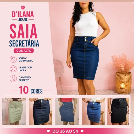 Saia Jeans Secretária Feminina Moda Modesta Evangélica Cintura Alta
