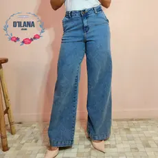 Cala Wide Leg Jeans Feminina Marmorizada CIntura Alta