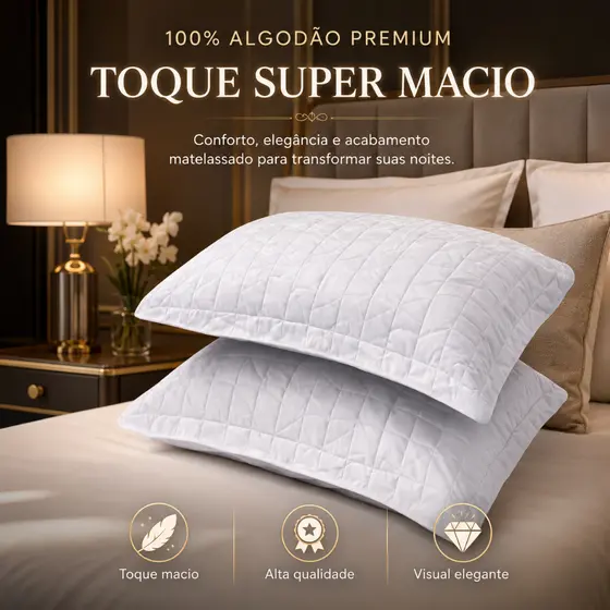 Kit Porta Travesseiro Matelassê 100% Algodão Premium Toque Macio e Elegante Antialérgico Alta Durabilidade