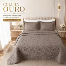 Kit Colcha Cobre Leito Ouro  3 Peças Matelassê Casal Queen King Com 2 Porta Travesseiros