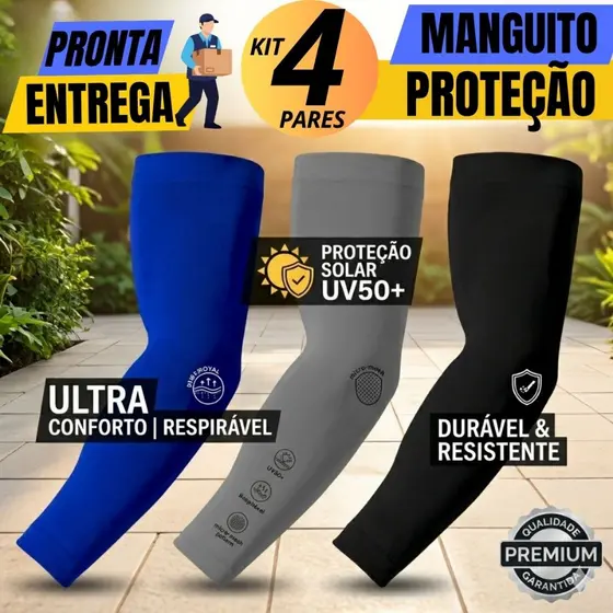 Kit 4 Manguito Proteção Solar UV Segunda Pele Pares Mangote Motoboy Manga Moto Ciclista Motoboy