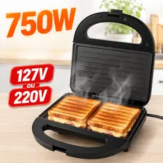 Sanduicheira Grill Elétrica Antiaderente Prensa Dupla Multifuncional 110V Ou 220V 750 Watts
