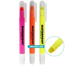 Kit 3 Cores Caneta Marca Texto em Gel Neon Ponta Retrátil Masterprint MP 613 Amarela Laranja Rosa