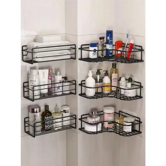 1/2/3 Prateleiras Suportes De Metal Com Alto Adesivos Para Parede Banheiro Cozinha Lavanderia Shampoo Top