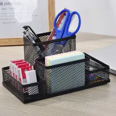 Porta Caneta Organizador De Metal Para Mesa Escritório Aramado Com Divisórias Multiuso
