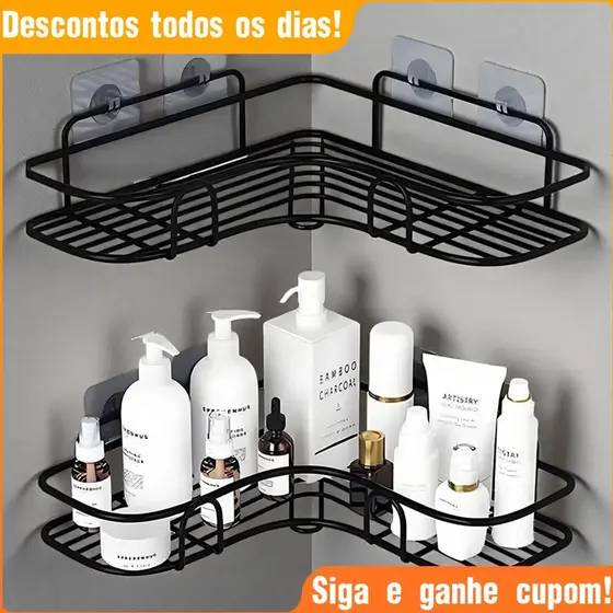 Suporte Banheiro Porta Shampoo Organizador Banheiro Metal Sem Furos Fixação Fácil Resistente Premium