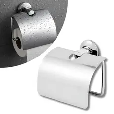 Porta Papel Higiênico Papeleira 100% Aço Inox Fixação Dupla de Parede para Banheiro Tampa