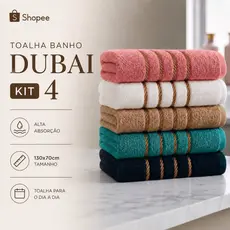 Kit 4 Toalhas Dubai Banho Felpudas 100% Algodão 130x70cm Dia a Dia