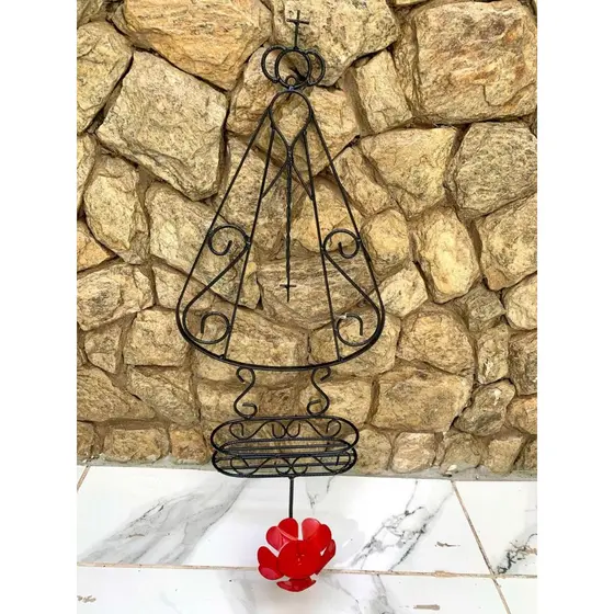 Porta Vaso Flor e Vela Nossa Senhora Artesanal Ferro