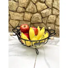 Fruteira Mesa Redonda Flor Artesanal Rústica Em Ferro e Madeira