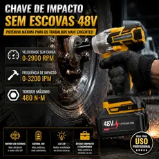 Chave De Impacto Sem Fio 48V – Conjunto Profissional , Inclui Duas Baterias E Caixa De Ferramentas
