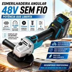 Esmerilhadeira Angular 4 Velocidades Sem Fio 125mm Brushless 48V Litio 2 Baterias LED