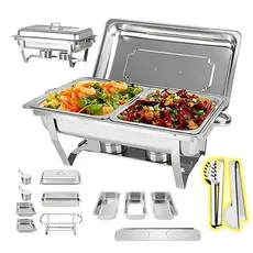 Rechaud Retangular 12 L Com 3/2/1 Cubas 1/3 Banho Maria Inox Litros Panelas Buffet 12litros Banho