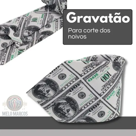Gravatão Largo Dólar Para Noivo Brincadeira Corte Casamento Arrecadar Dinheiro