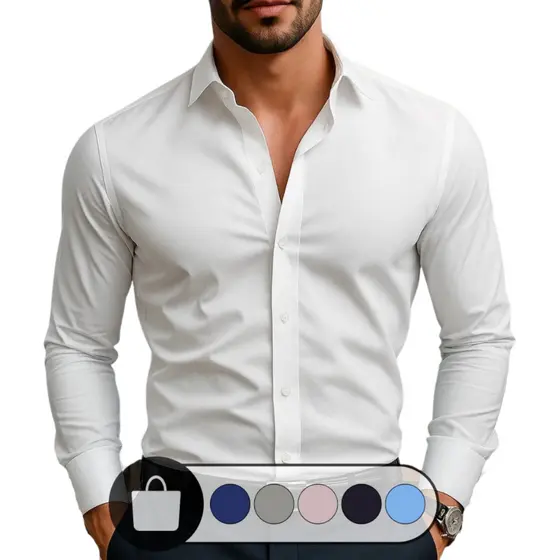 Camisa Social Slim Fit Masculina Luxo em Algodão e Poliéster Passa Facil