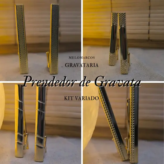 Kit 3 Prendedores De Gravata Tradicionais Em Metal Dourado e Prata 4 Cm Moderno e Elegante