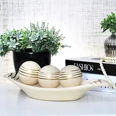 Enfeite Barca Centro Mesa Decorativo kit 3 Bolas Sala Ceramica Enfeite Rack Desenho Fruteira Cozinha