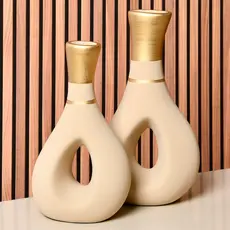 Conjunto 2 Peças Vaso Decorativo Cerâmica Colorido Enfeite para Decorar Casa Sala Rack Sala Aparador