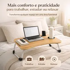 Mesa Notebook Multiuso Dobrável para Cama e Sofá com Porta-Copo e Suporte para Celular