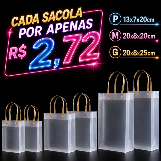 Hot 10/20/30/50 Sacola Transparente Fosca de PP com Alça de Couro para Presentes Decoração Lembrancinha