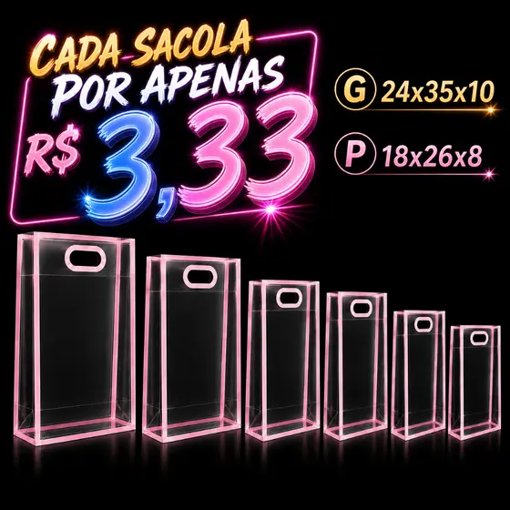 25/50/100 Sacolas De Presente PP Fosco Com Borda Transparente Alças Reforçadas Reutilizáveis Para Festas E Casamentos