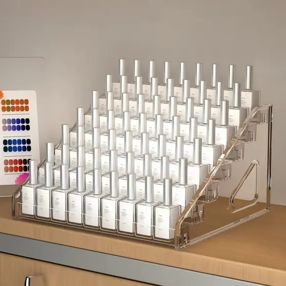 Caixa organizadora de acrílico com 5/7 compartimentos para maquiagem e prateleiras para esmaltes e cosméticos