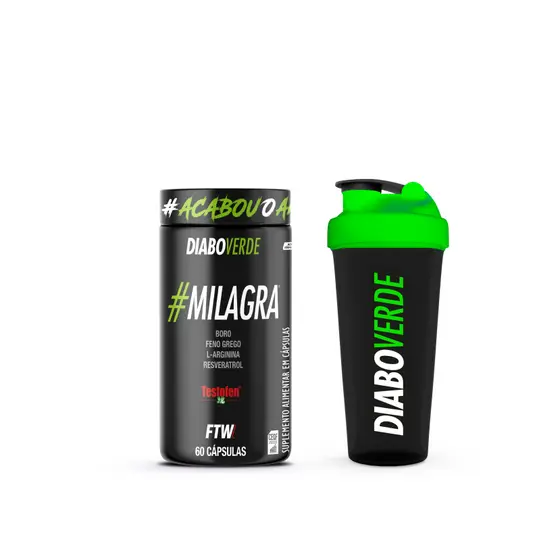 Kit Diabo Verde #Milagra 60 Cápsulas + Coqueteleira Fumê com Tampa Verde 600ml - FTW