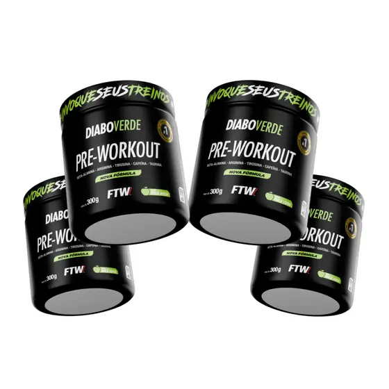 Kit 4x Pré Treino Diabo Verde Pre-Workout 300g - FTW