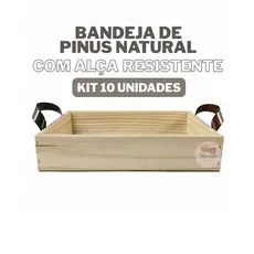 Kit Bandeja de Madeira com Alça 30x20cm Pinus Natural Kit Cafe da Manha Vinhos Bandeja Organizar