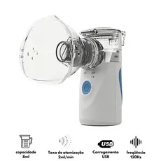 Nebulizador Ultrassônico inalador portátil a pilha e bivolt