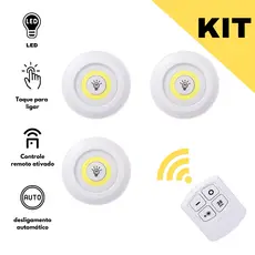 Luminária Kit 3 Lâmpada Led Spot Sem Fio Controle Remoto Lâmpada Led Sem Fio