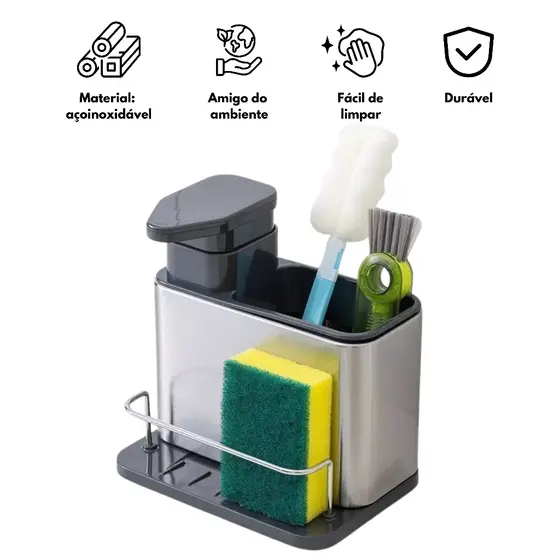 Porta Detergente Dispenser Sabão Liquido Esponja Bucha Inox