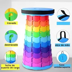 Banqueta Banco Retrátil Portátil para Pesca com Alça Telescópica