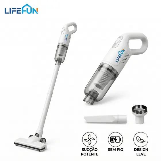 LIFEFUN Aspirador de Pó Portátil Sem Fio Recarregável USB Vertical e de Mão para Casa Carro Branco