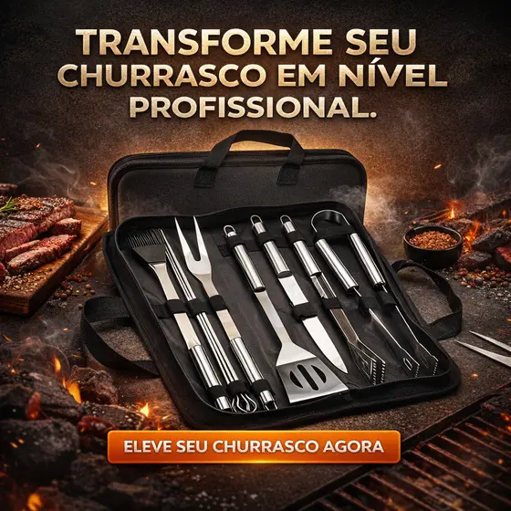 Kit 9 Para Churrasco Profissional Inox Chef Gourmet Utensílios luxo