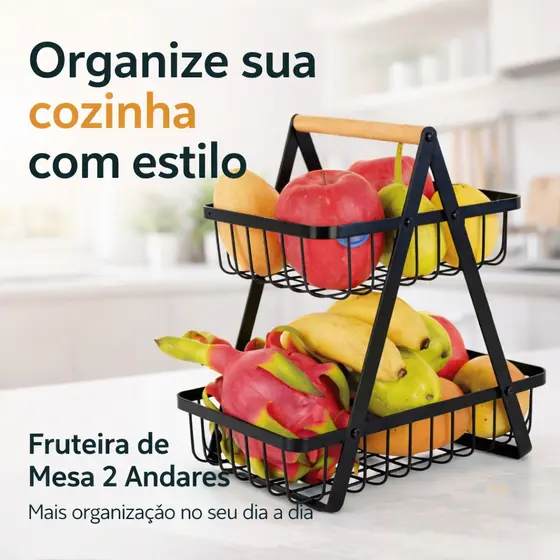 Fruteira de Mesa Premium 2 andar Cesta de Frutas e Legumes Armazenamento de Cosméticos