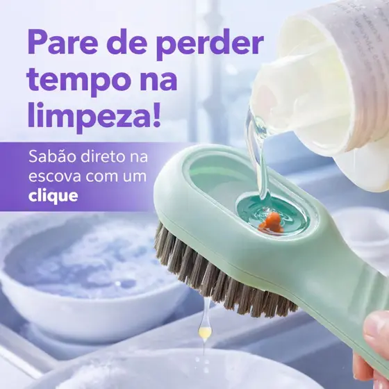 Escova Reservatório De Limpeza Limpa Sapato Louça Com Dispenser De Sabão Liquido