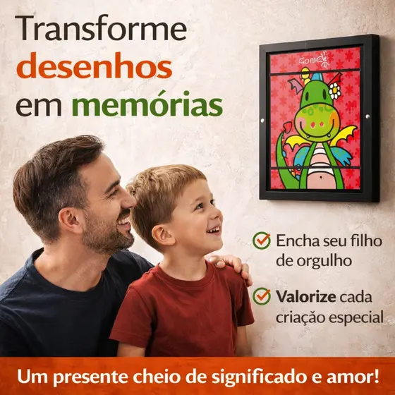 Quadro Expositor Guarda Desenhos Criança Infantil Tamanho A4 Preto