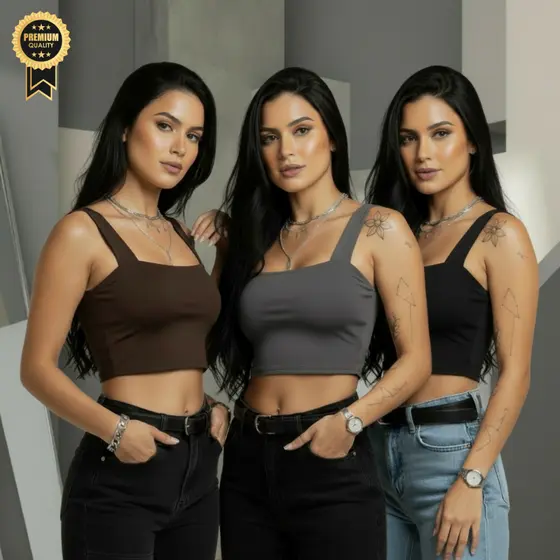 Cropped Feminino Alça Grossa Suplex Kit 2 ou 3