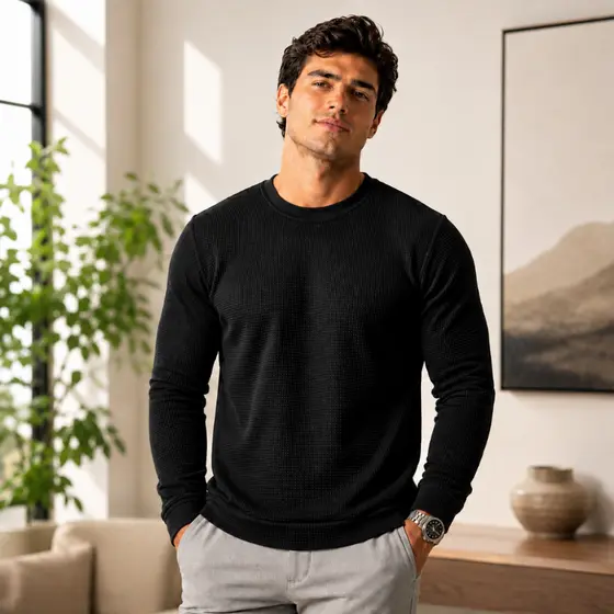 Suéter Masculino Algodão Premium Blusa de Frio Lisa Básica Inverno Gola Careca