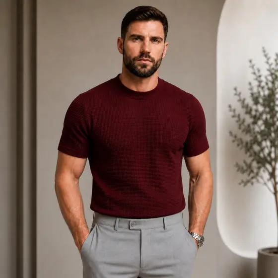 Camiseta Masculina Malha Texturizada Básica Casual Algodão Premium Elegante