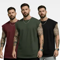Kit 3 Regata Machão Masculina Oversized Tecido Premium 100% Algodão Fio 30.1 Academia Casual Estilo Conforto e Qualidade