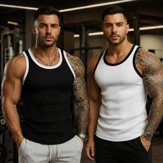 Kit 2 Regatas Masculina Canelada Americana Slim Bicolor Academia Treino